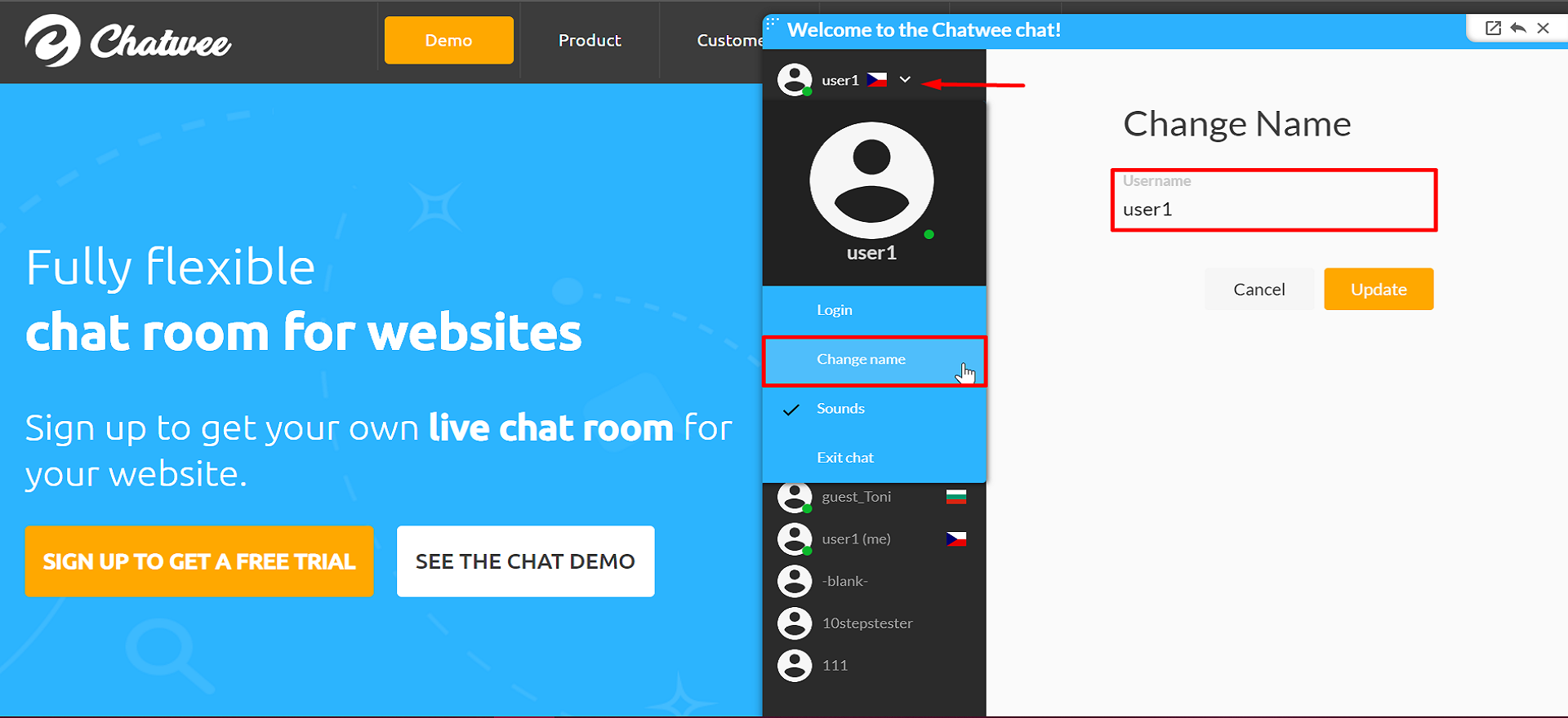 Chatwee live chat guest login users
